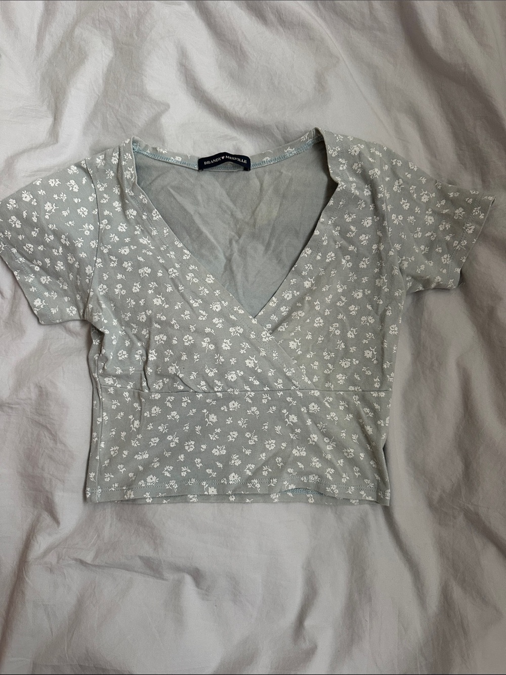 Brandy Melville Light Sage Green Floral Wrap Crop Top